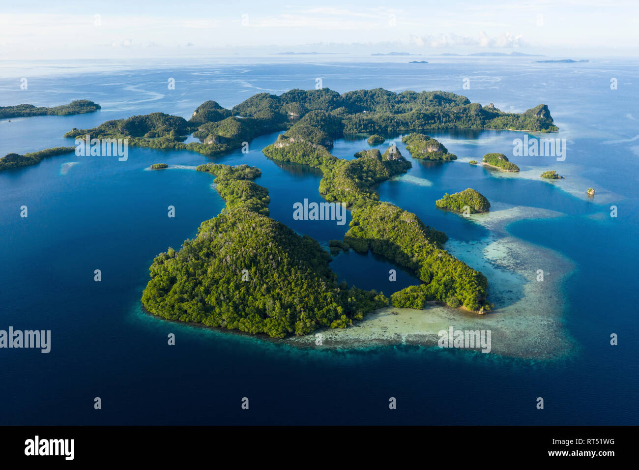 Vue aérienne d'un ensemble d'îles calcaires, avec une forme de coeur, de  lagons, Îles Raja Ampat, Papouasie occidentale, en Indonésie, l'Océan  Pacifique Photo Stock - Alamy