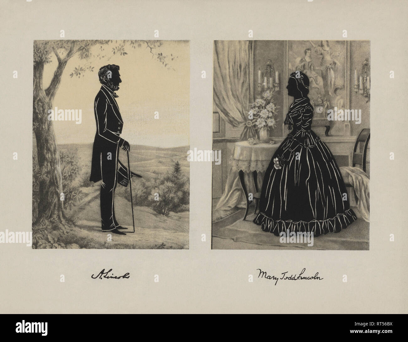 La silhouette du président Abraham Lincoln et de la Première Dame Mary Todd Lincoln. Banque D'Images