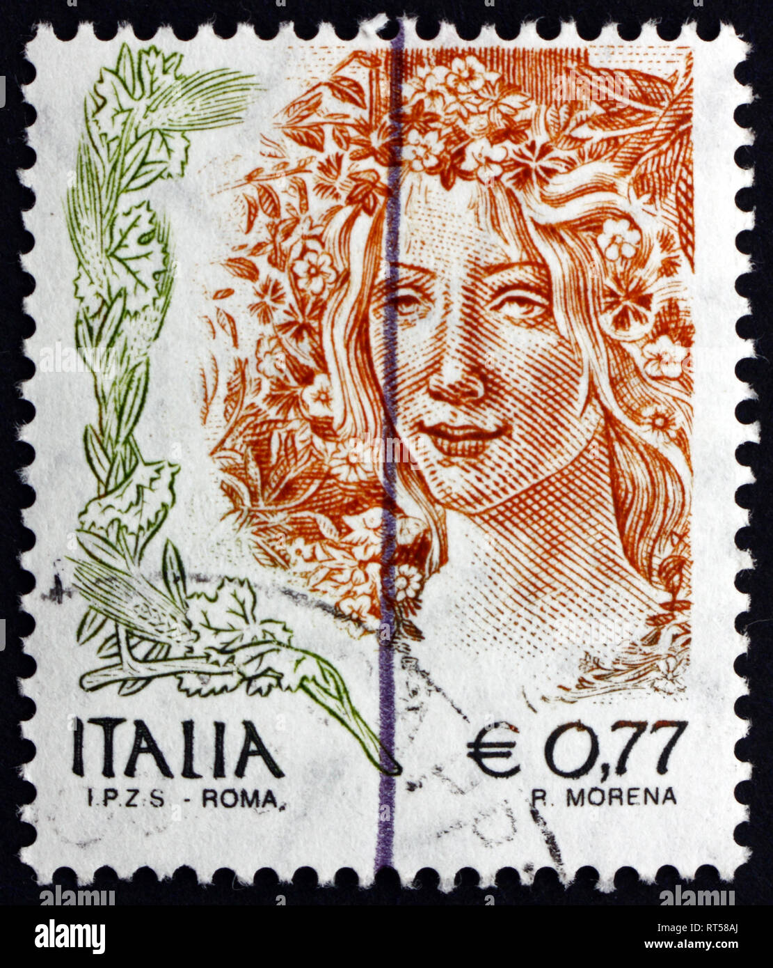 Italie - circa 2003 : timbre imprimé dans l'Italie montre Primavera, Détail de la peinture de Botticelli, vers 2003 Banque D'Images