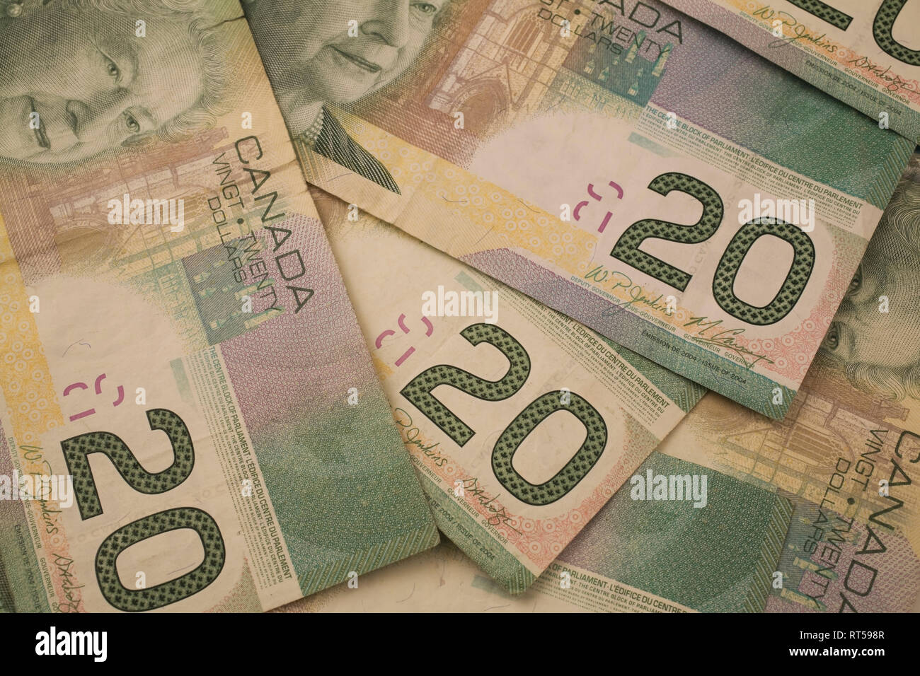 Close-up of Canadian vingt dollar bills Banque D'Images