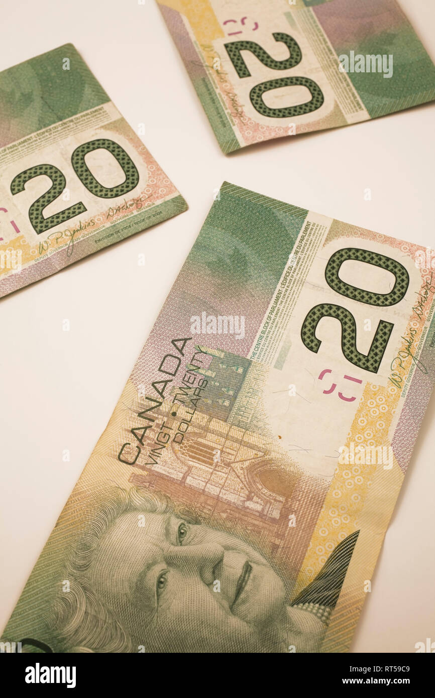 Close-up of Canadian vingt dollar bills Banque D'Images