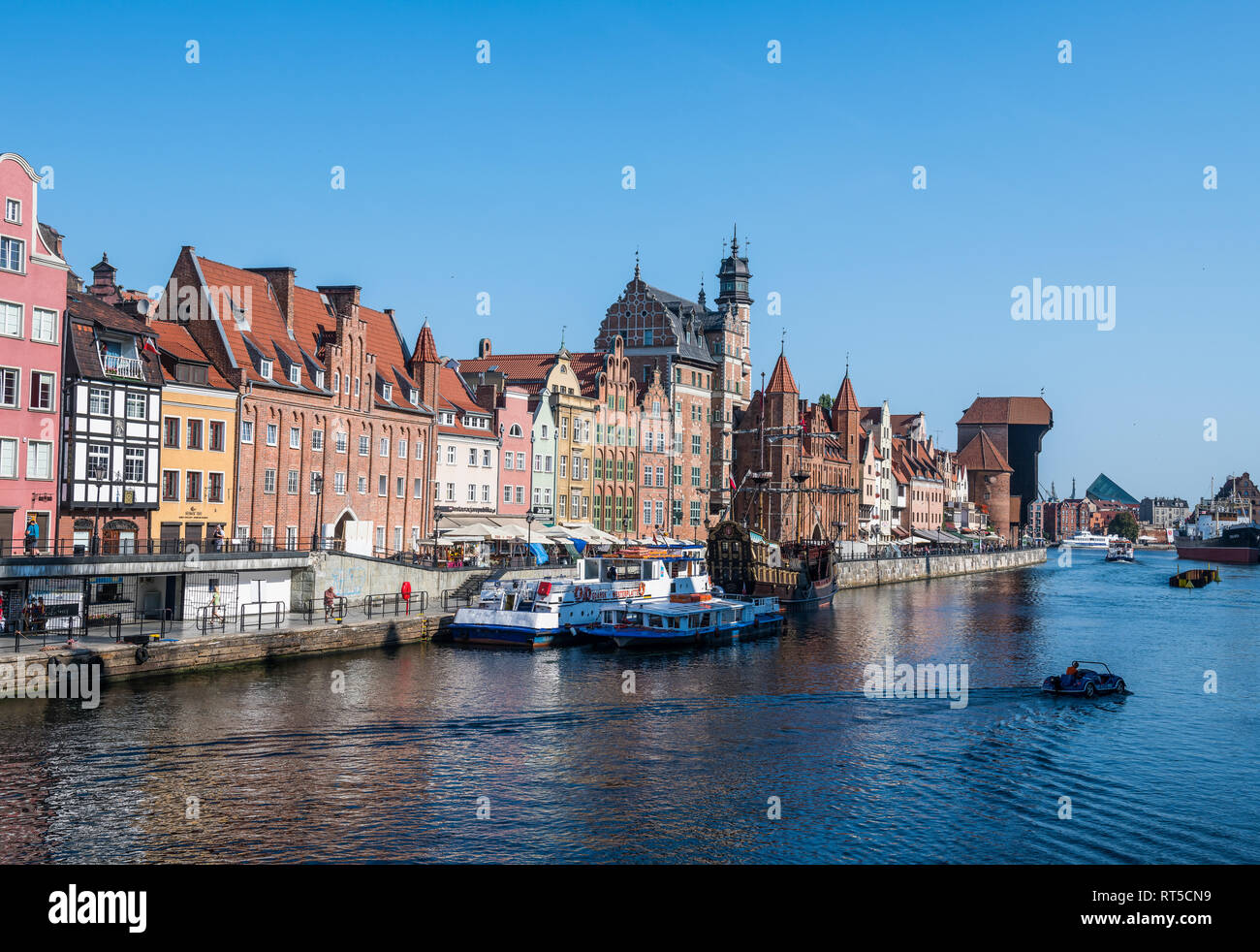 La Pologne, Gdansk, Ligue Hanséatique maisons sur la rivière Motlawa Banque D'Images