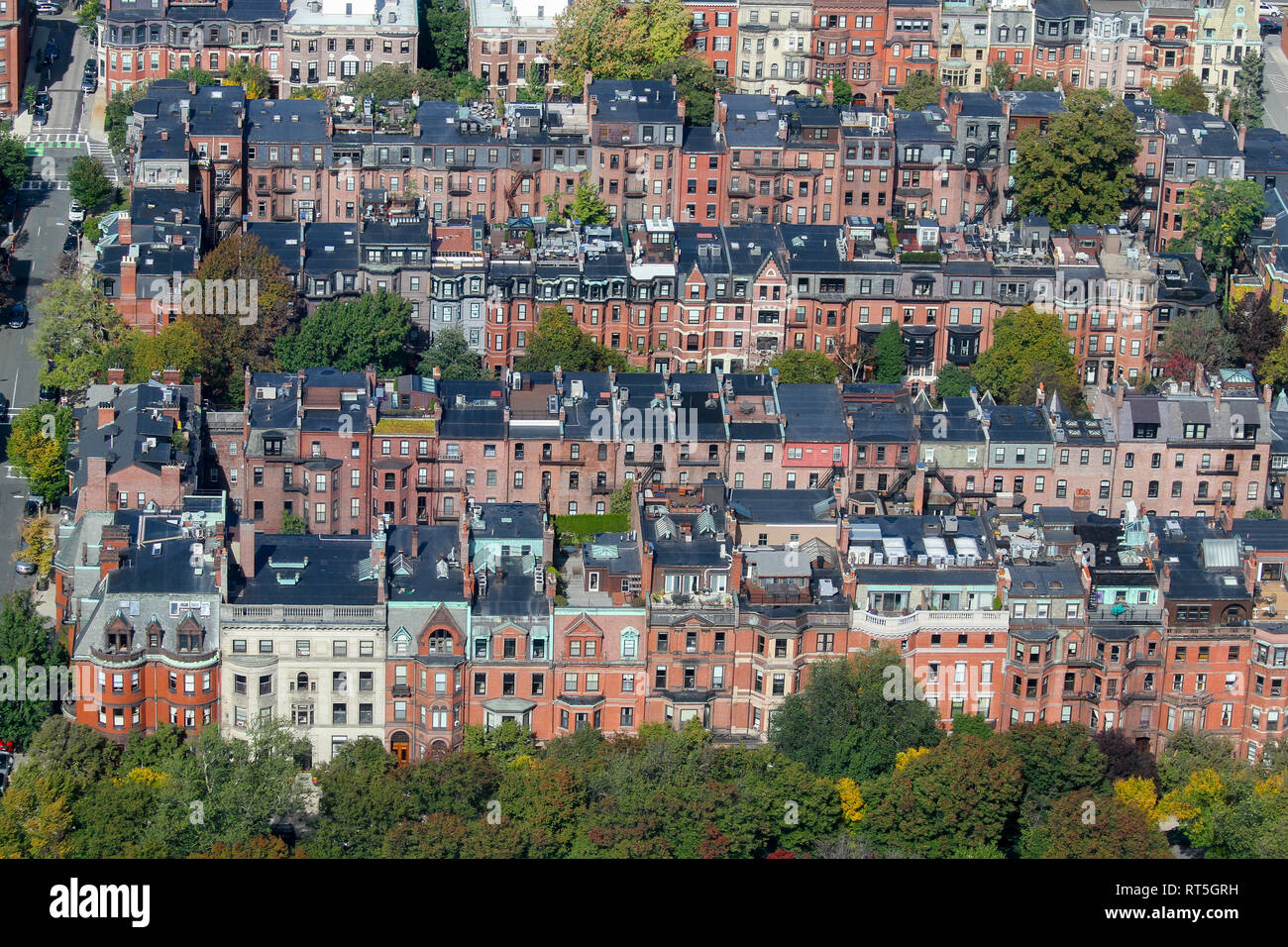 Vue aérienne de l'architecture dans le quartier de Back Bay, Boston, Massachusetts, États-Unis Banque D'Images