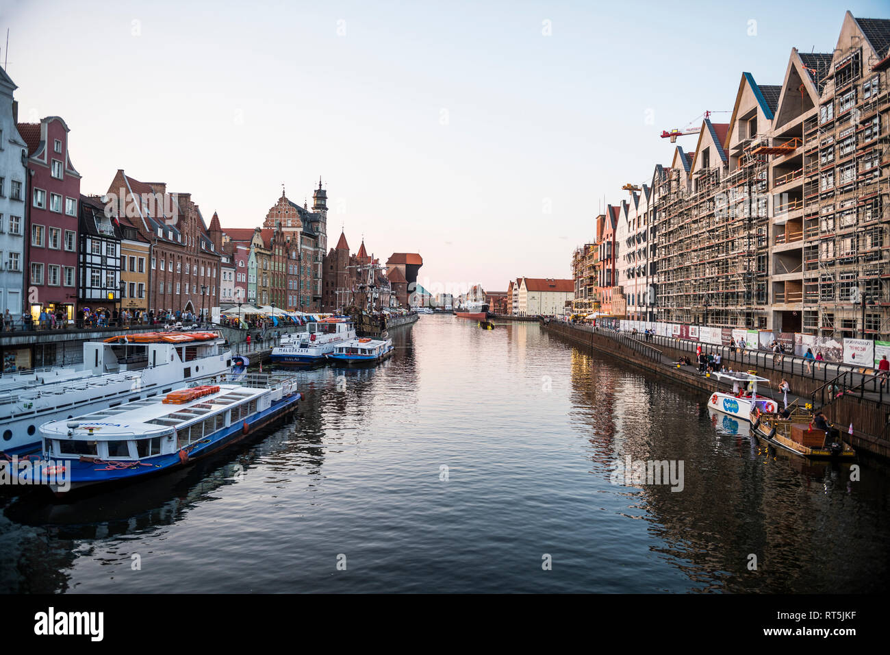 La Pologne, Gdansk, Ligue Hanséatique maisons sur la rivière Motlawa Banque D'Images