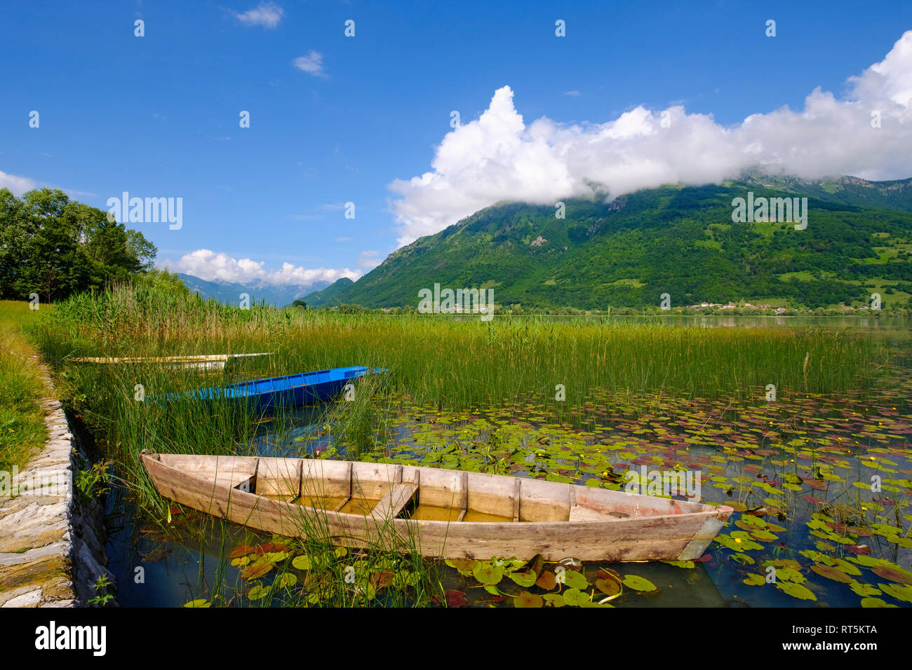 Le Monténégro, Plav, Plavsko jezero, bateau à Lakeside Banque D'Images