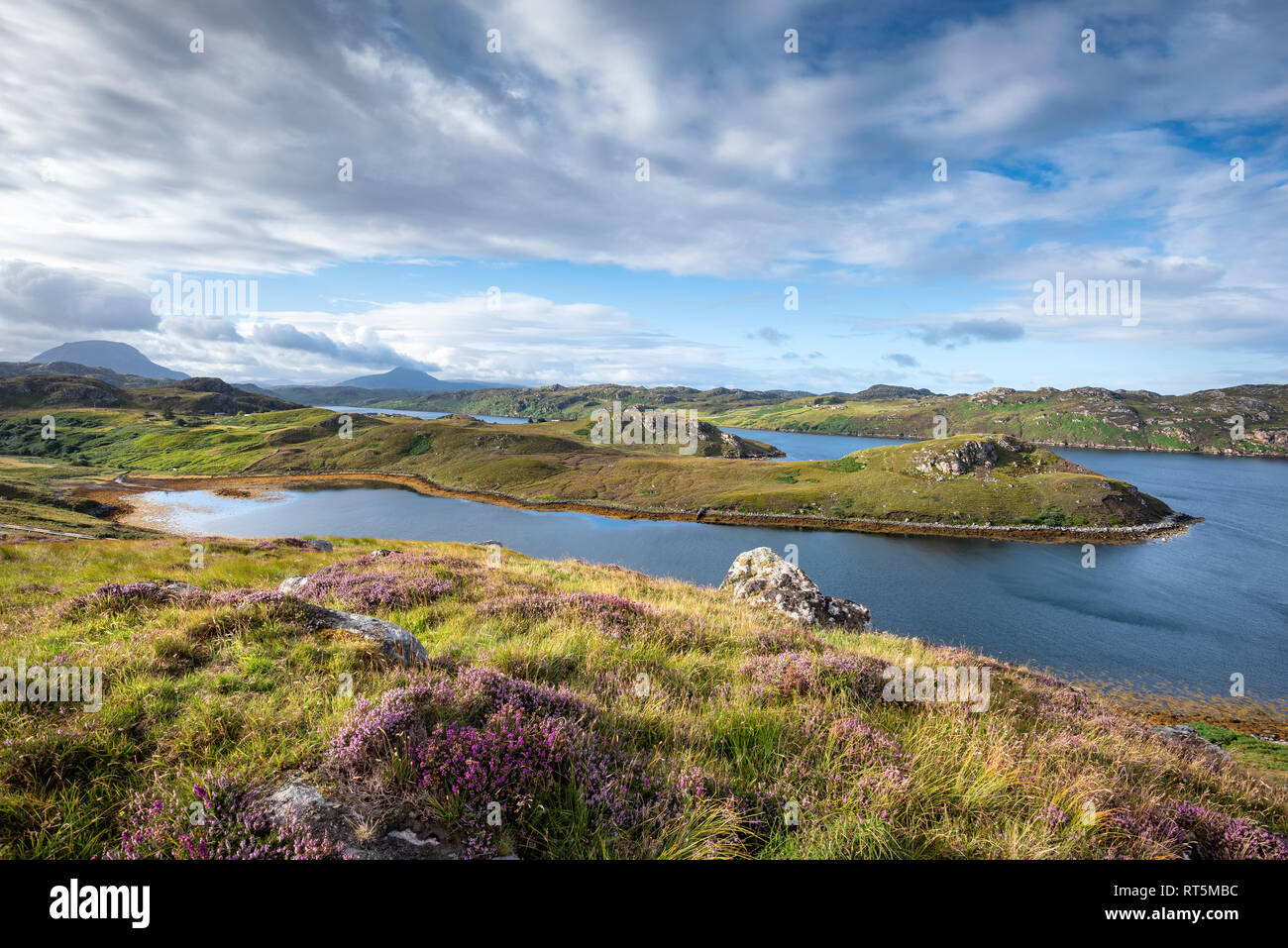 Royaume-uni, Ecosse, Highland, Sutherland, Tongue, Loch Inchard et soleil Banque D'Images