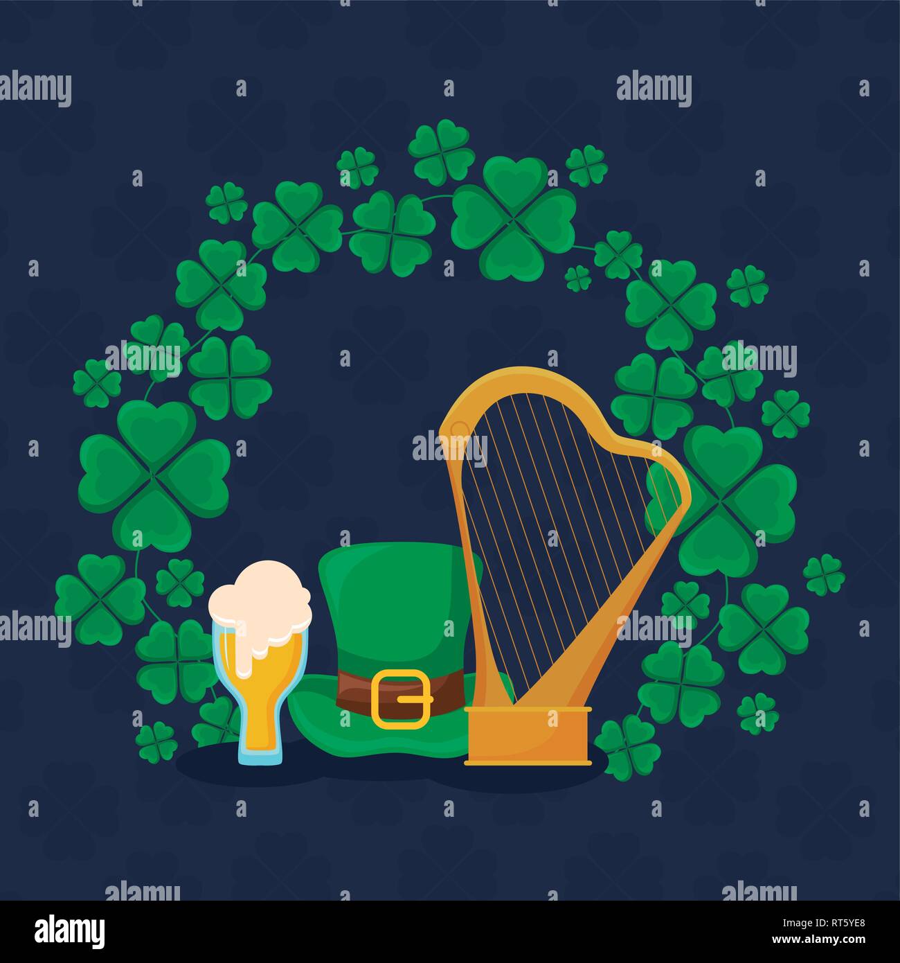 St Patricks chapeau leprechaun avec bière et harpe vector illustration design Illustration de Vecteur
