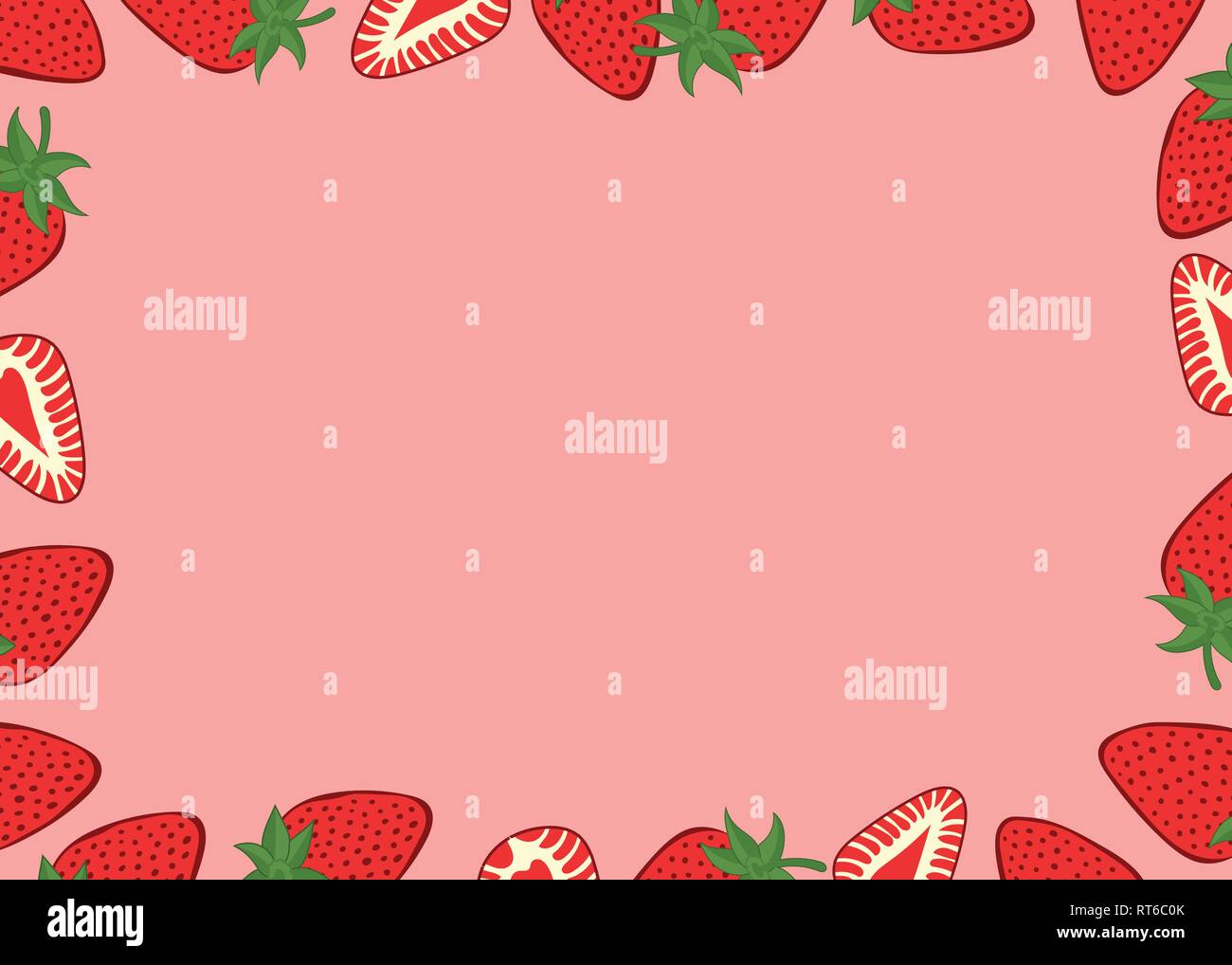 Arrière-plan de fraise. Jeu de fraises dans le cadre autour d'un espace noir pour un texte, logo, ou des dessins. Vue de dessus. Vector illustration. Illustration de Vecteur
