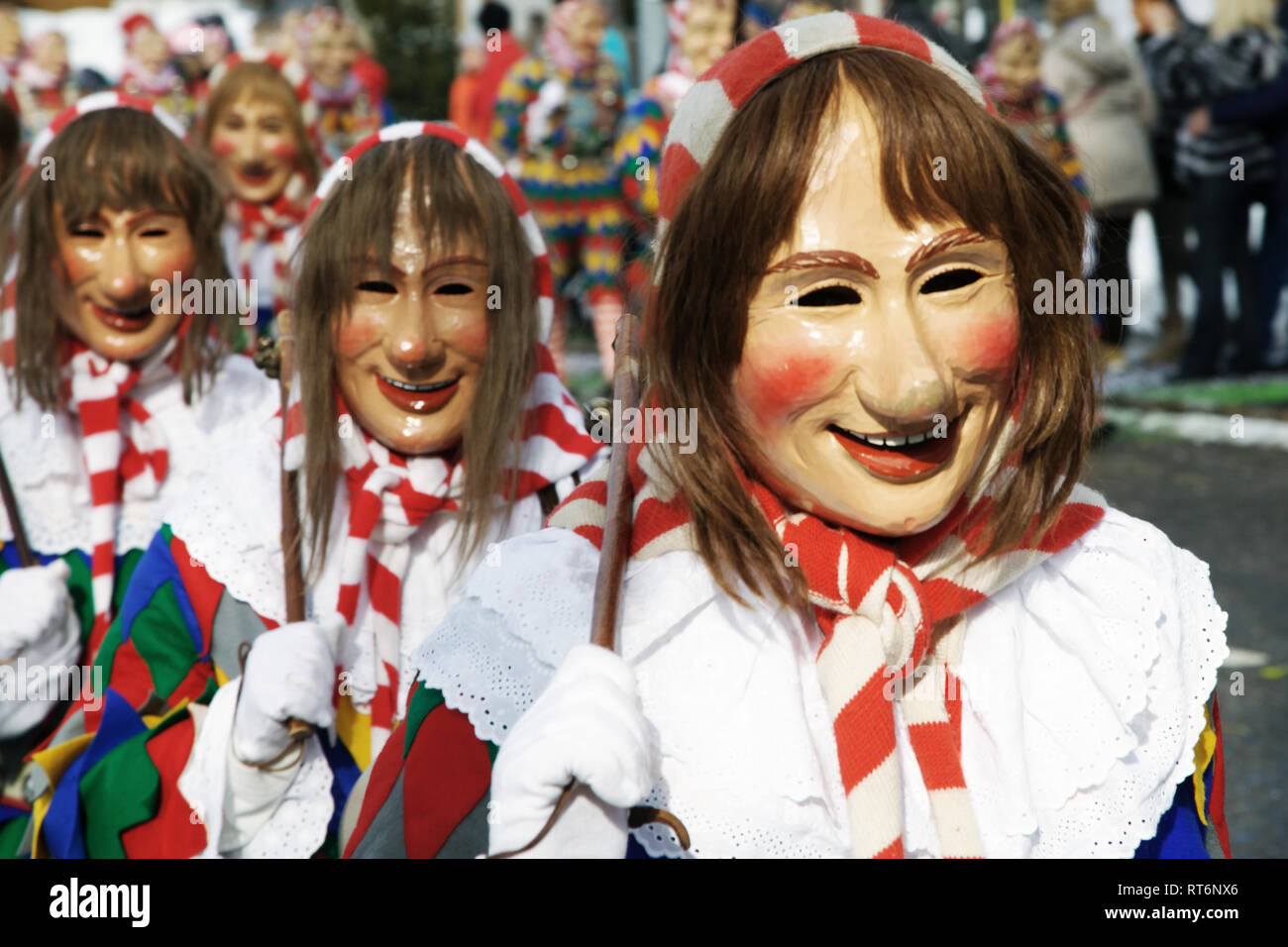 Close-up of traditional Fasching ,carnical, masques à Titisee-Neustadt, Allemagne Banque D'Images