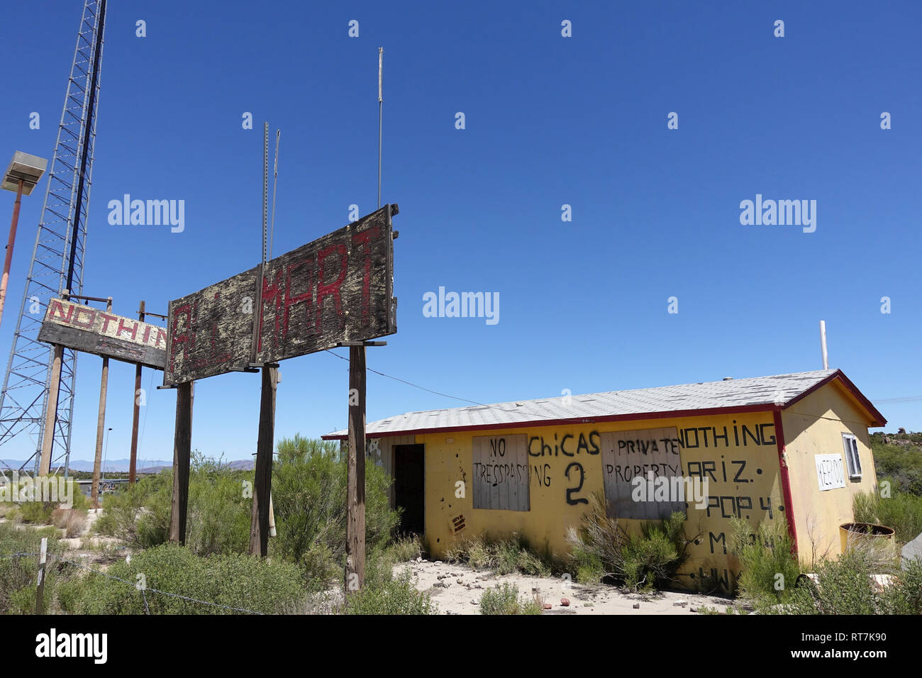 Rien n'est une ville fantôme dans l'est de Mohave Comté, Arizona, United States. Banque D'Images