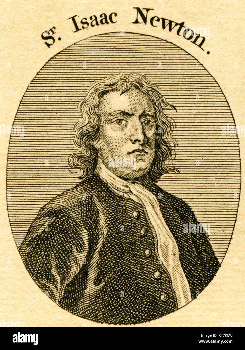 Sir Isaac Newton, philosophe naturel anglais, de gravure à partir d'un livre du 18e siècle (1766). Additional-Rights Clearance-Info,--Not-Available Banque D'Images
