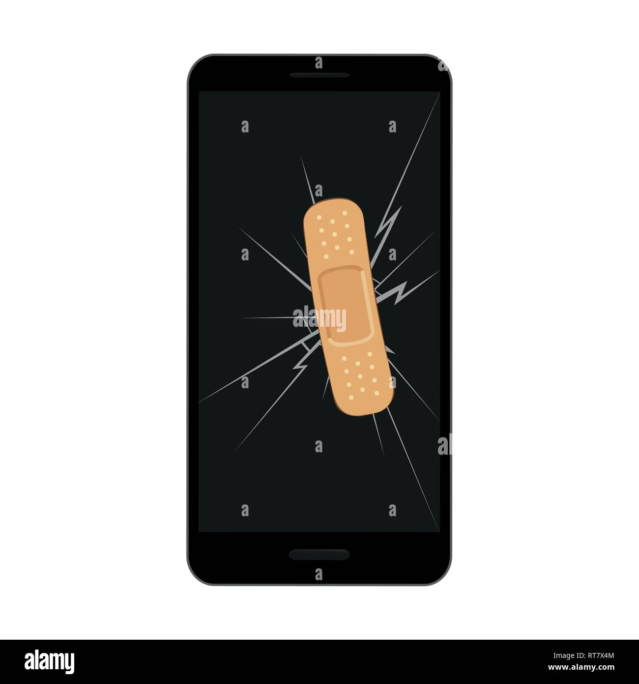 Téléphone mobile avec écran cassé fissure et sparadrap vector illustration EPS10 Illustration de Vecteur