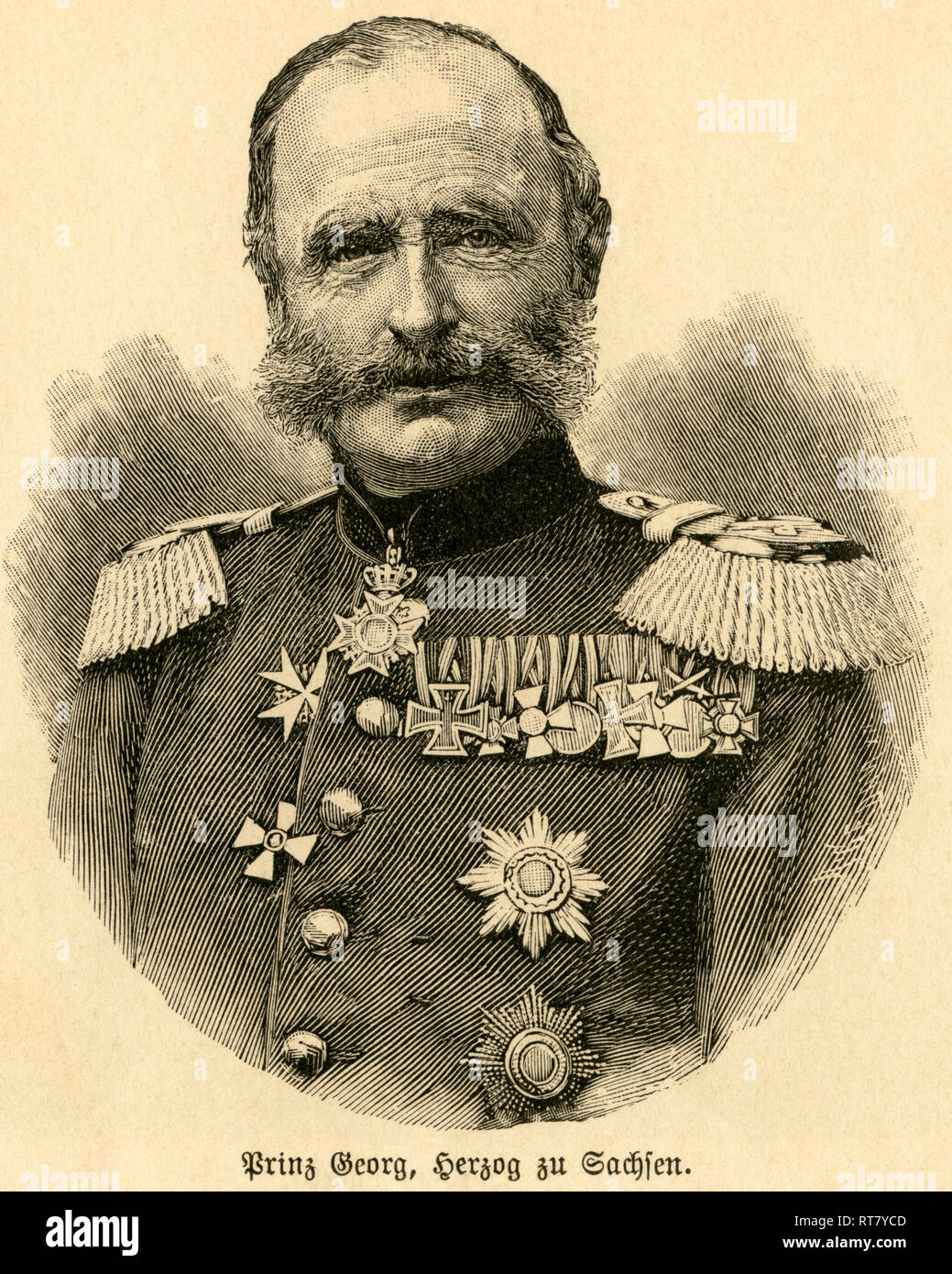George duc de Saxe, plus tard - depuis 1902 - roi de Saxe, portrait de : 'eutschlands Heerführer' (chef militaire allemand), 1640-1894, joué par Sprößer, maison d'édition Ferdinand Hirt et fils, Leipzig, 1895-Clearance-Info Additional-Rights.,-Not-Available Banque D'Images