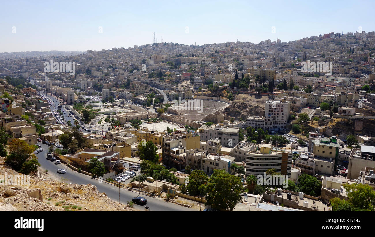 Paysage urbain d'Amman en Jordanie, vestiges romains Banque D'Images