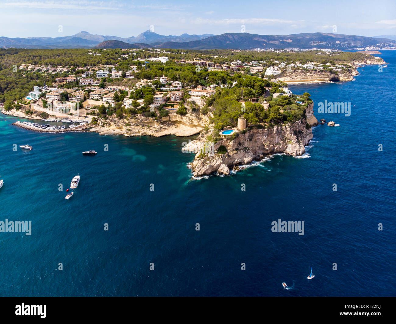 Espagne, Majorque, Palma de Majorque, vue aérienne de la région de Calvia, El Toro, Portals Vells Banque D'Images