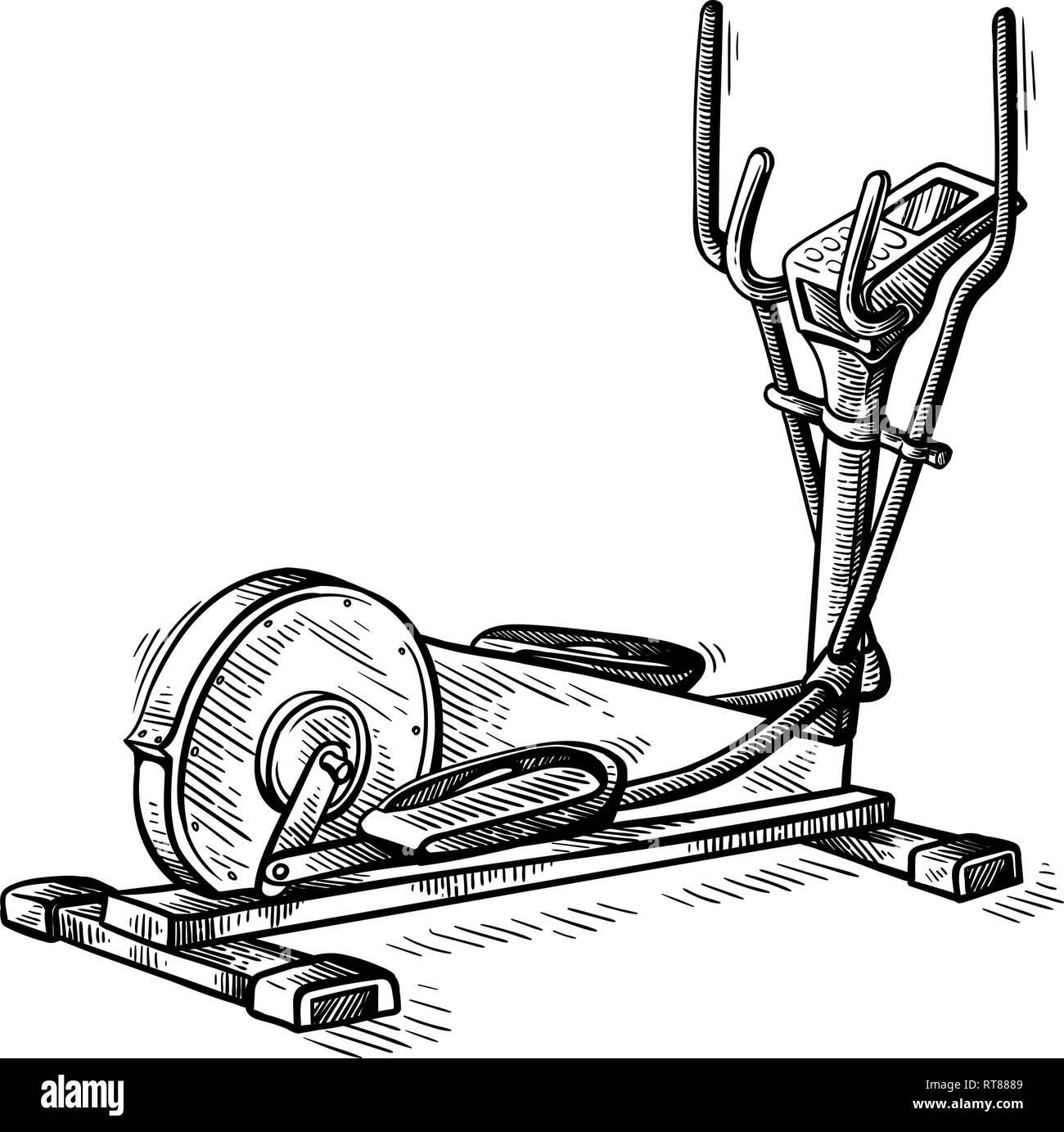 Croquis dessinés à la main de l'équipement de sport elliptique machine vector illustration Illustration de Vecteur