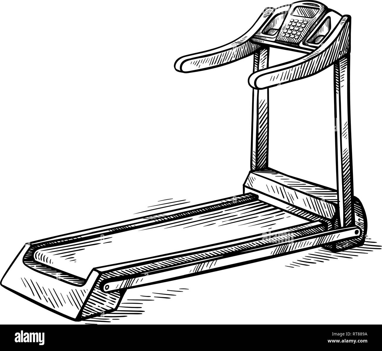 Croquis dessinés à la main de l'équipement de sport tapis roulant machine vector illustration Illustration de Vecteur