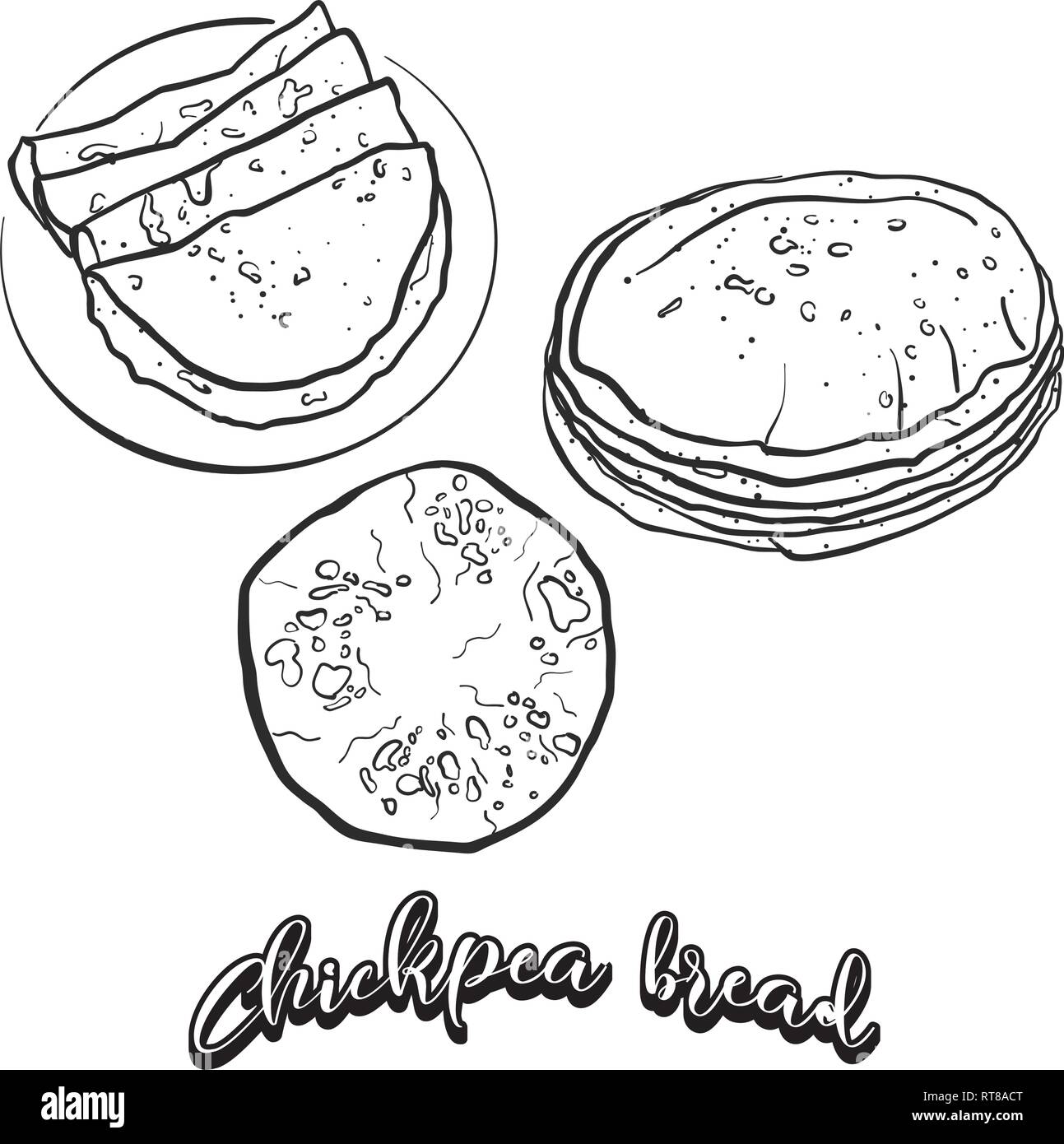 Croquis dessinés à la main de pain Chapati. De dessin vectoriel, tous faits de nourriture, habituellement connu dans l'Asie du Sud. Illustration du pain series. Illustration de Vecteur