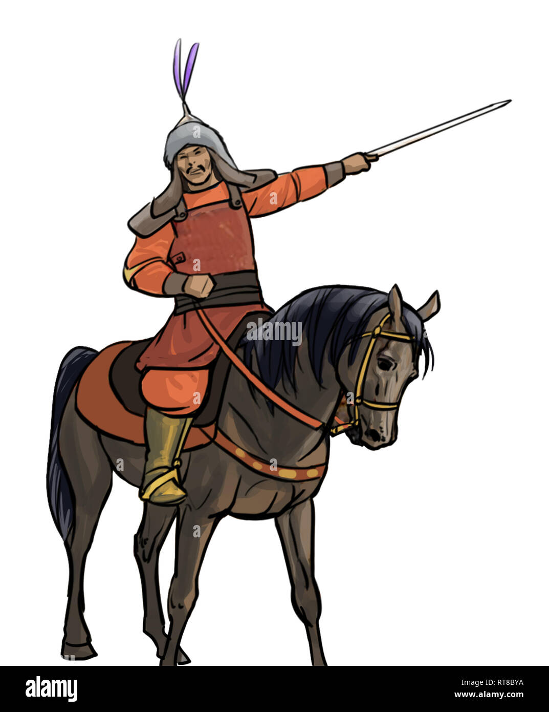 Guerrier avec arme et armure traditionnelle Banque D'Images