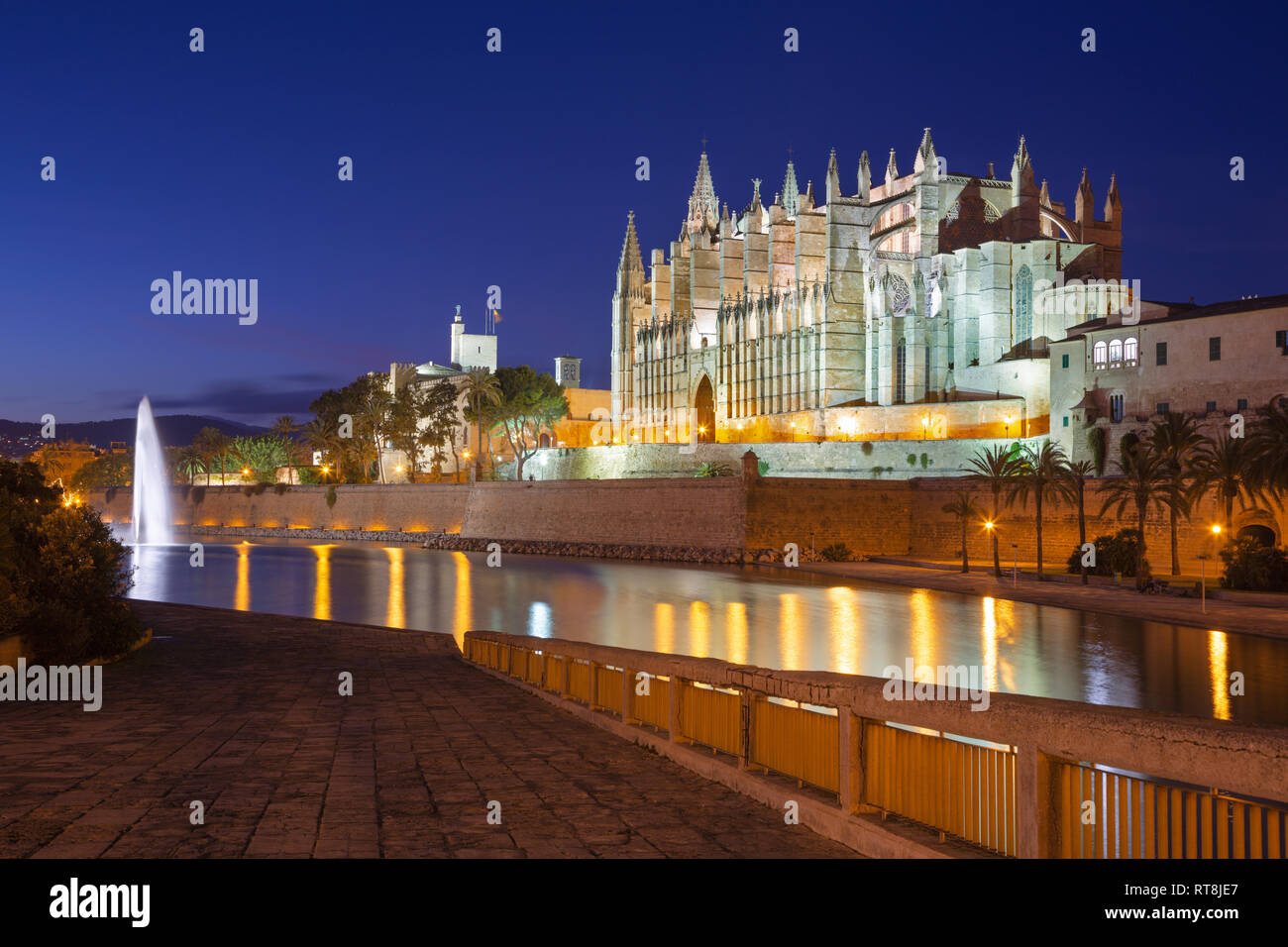 Palma de Majorque - La cathédrale La Seu au crépuscule. Banque D'Images