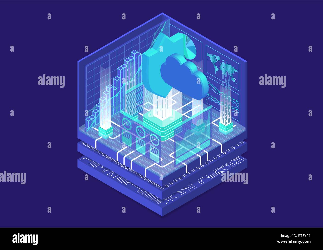 Cloud computing security concept avec symbole de nuage flottant et d'un bouclier comme vecteur illustration 3D isométrique. Illustration de Vecteur