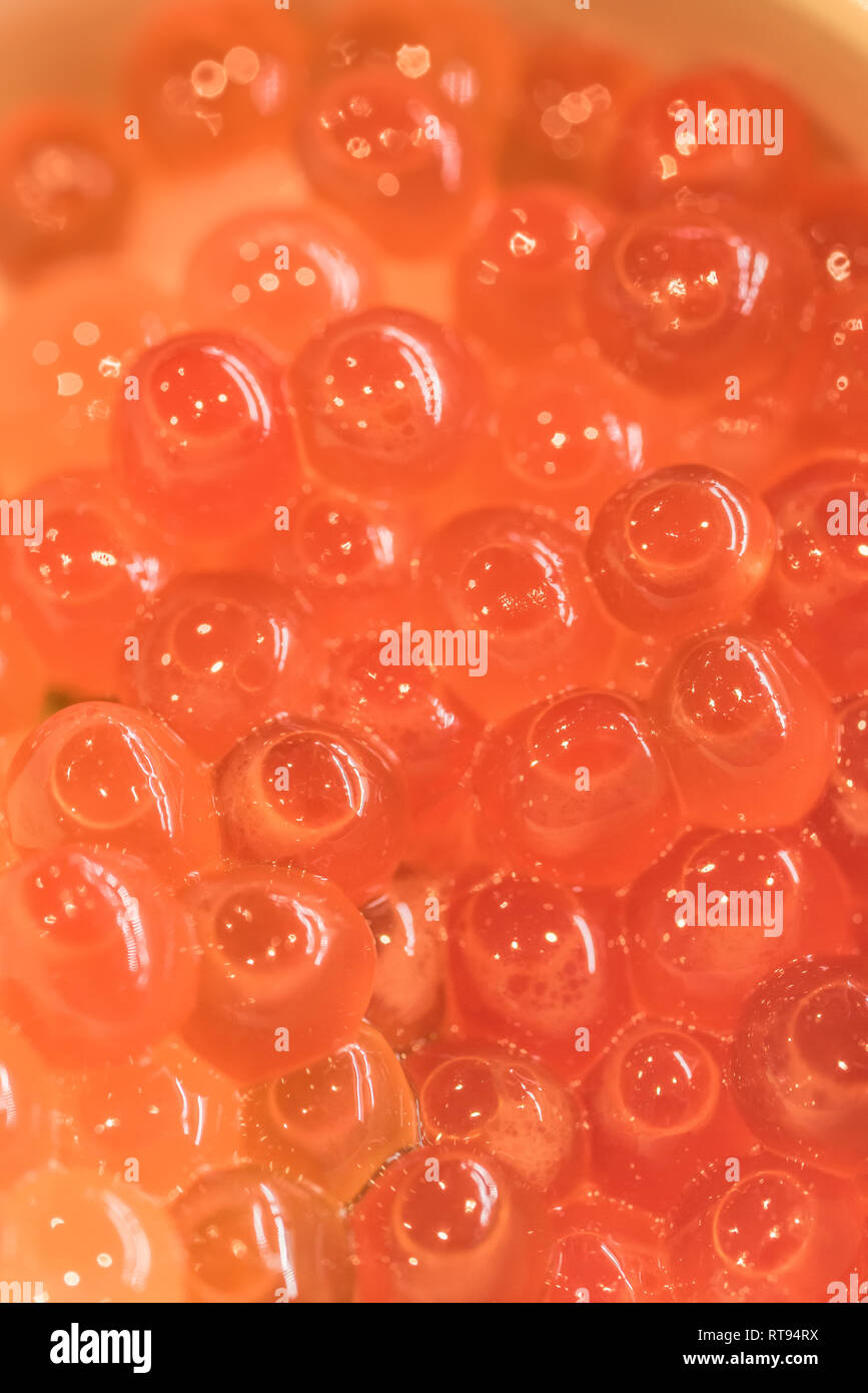 Caviar de saumon japonais connu sous le nom de l'ikura qui dérive de mot russe qui signifie caviar ou oeufs de poisson. Banque D'Images