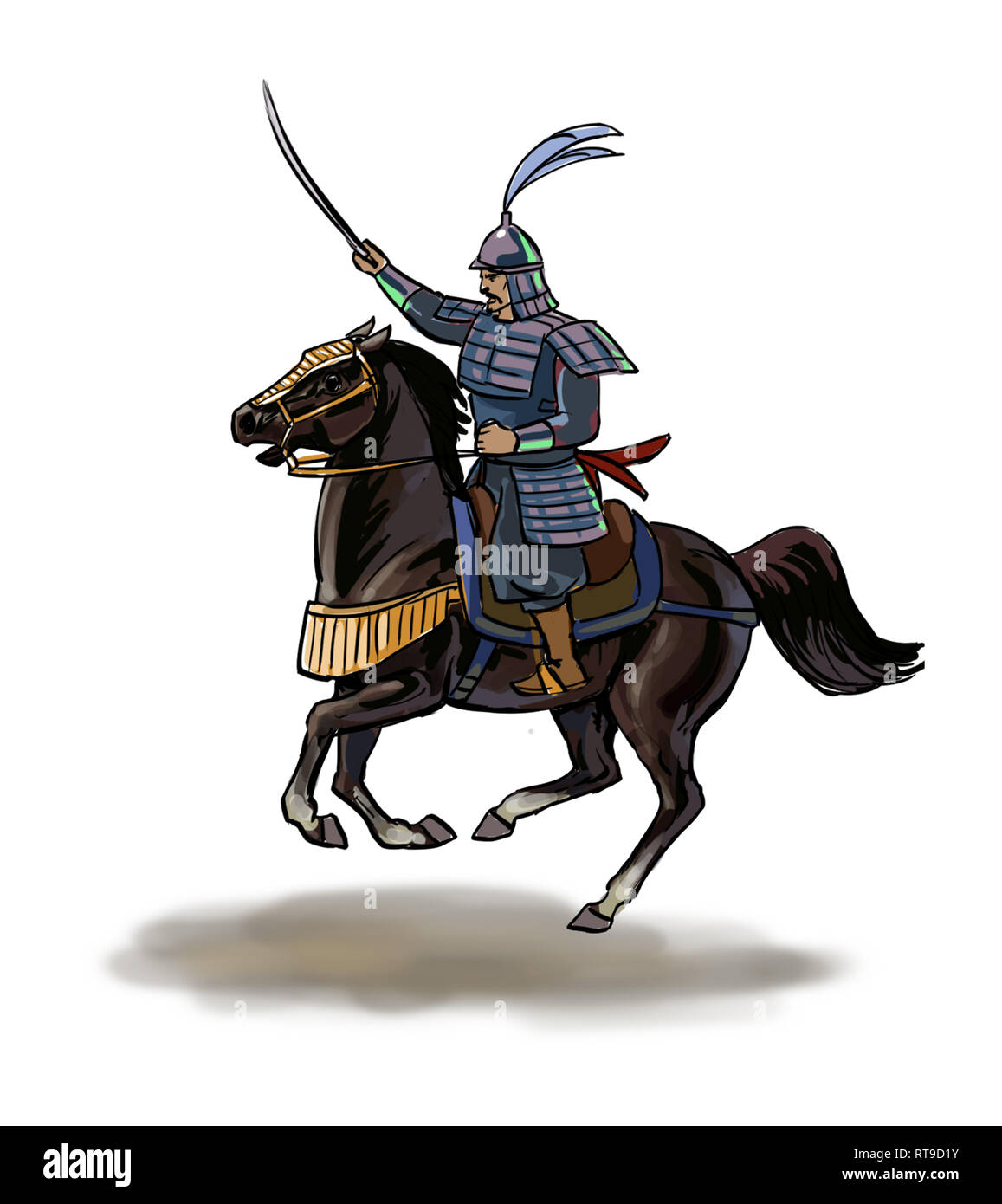 Guerrier avec arme et armure traditionnelle Banque D'Images