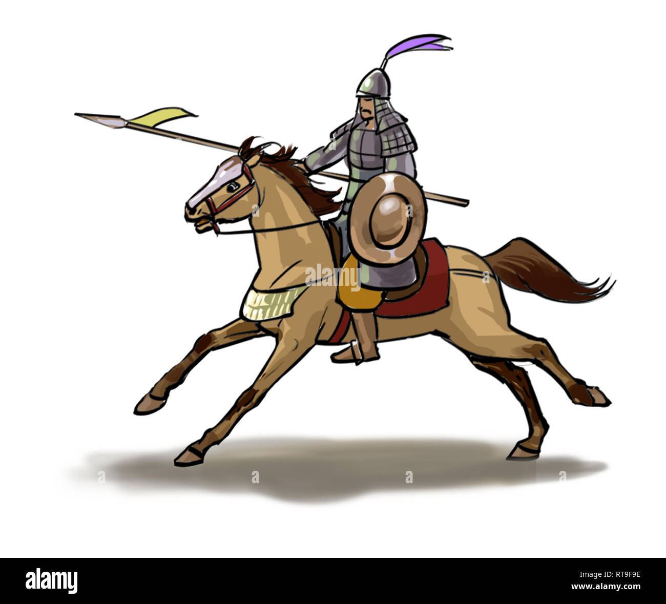 Guerrier avec arme et armure traditionnelle Banque D'Images