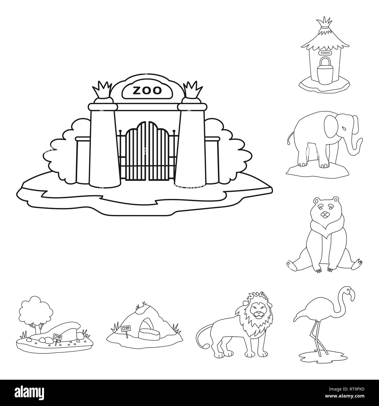 Fenêtre,porte,ours,l'éléphant,arbres,cave,lion,flamingo,mignon,compteur,brun,rose,sable,stand,sortie,Afrique,dormir,mound,jungle,grizzly,funny,ouvrir,social,sud,Russie,grass,rock,loisirs,parc,zoo,Safari,animal,nature,faune,flore,fun,set,icône,,illustration,collection,isolé,design,graphisme,élément signe,ligne,plan,vecteurs vecteur , Illustration de Vecteur