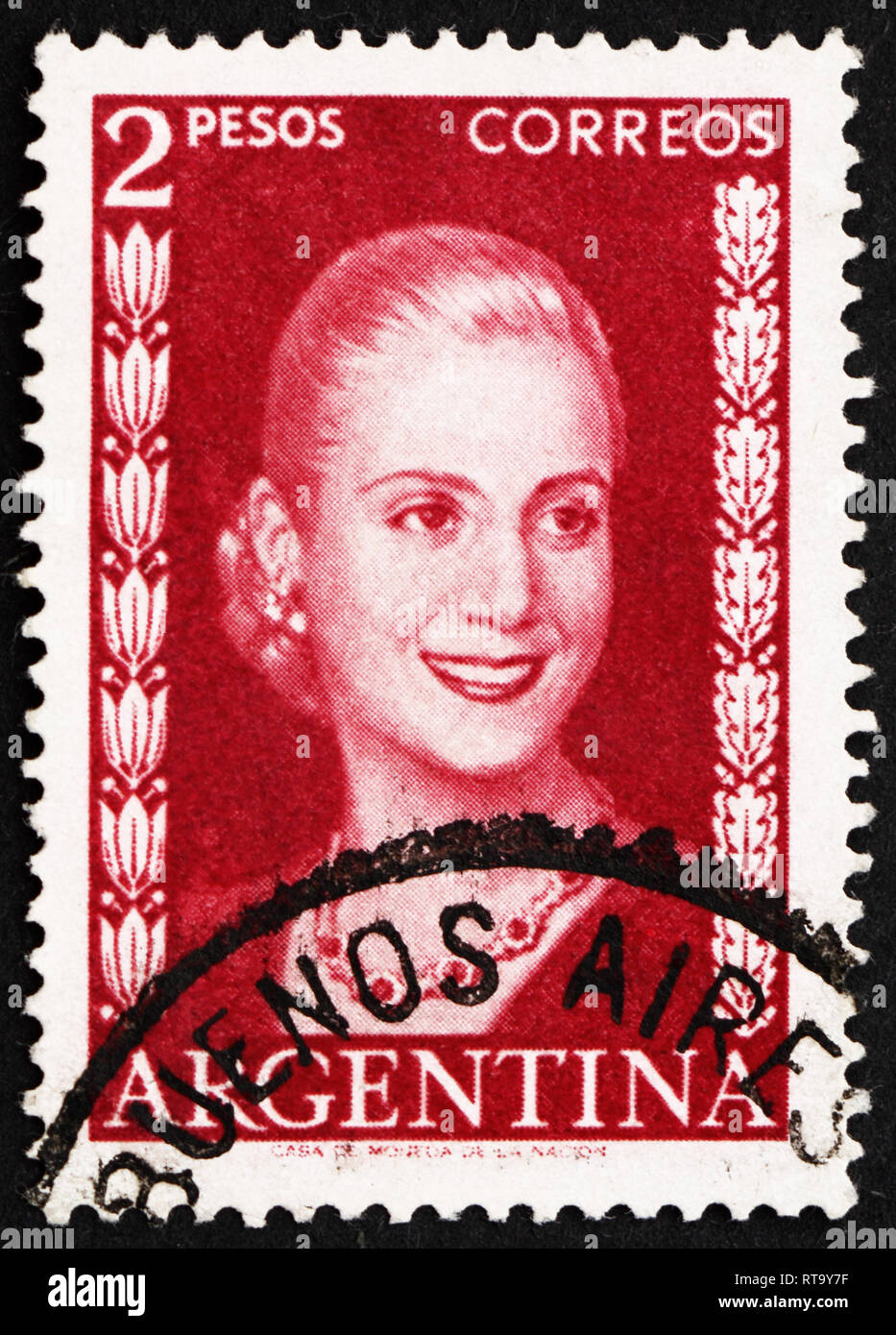 Argentine - VERS 1953 : timbre imprimé dans l'Argentine montre Maria Eva Duarte de Peron, Première Dame d'Argentine, vers 1953 Banque D'Images