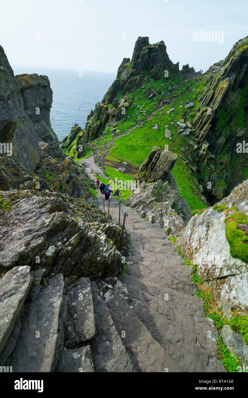 Skellig Michael, site du patrimoine mondial des îles Skellig, comté de Kerry, Irlande, Europe Banque D'Images