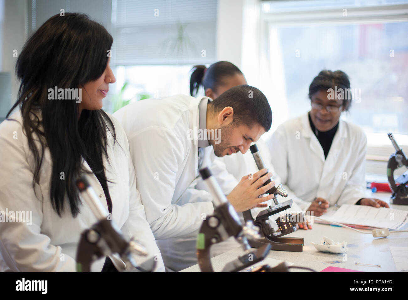 Les adultes dans un autre collège de l'éducation l'étude de l'accès aux soins infirmiers, biologie Banque D'Images