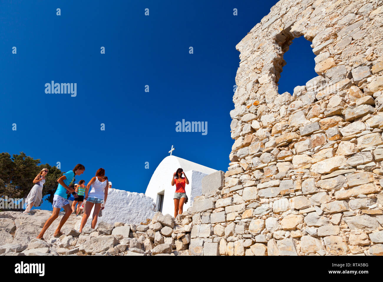 Château de Monolithos. L'île de Rhodes, l'archipel du Dodécanèse, Grèce, Europe Banque D'Images