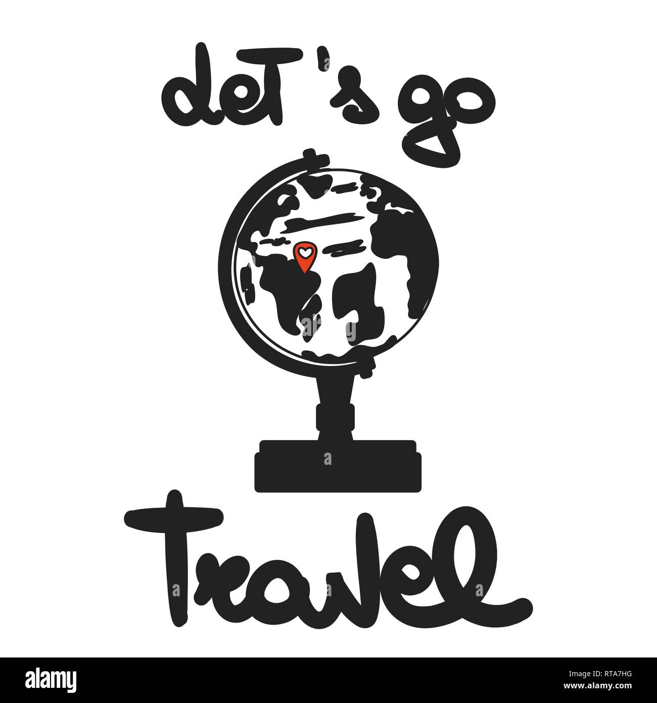 Cute lettrage dessiné à la main let's go travel citer carte vectorielle Illustration de Vecteur