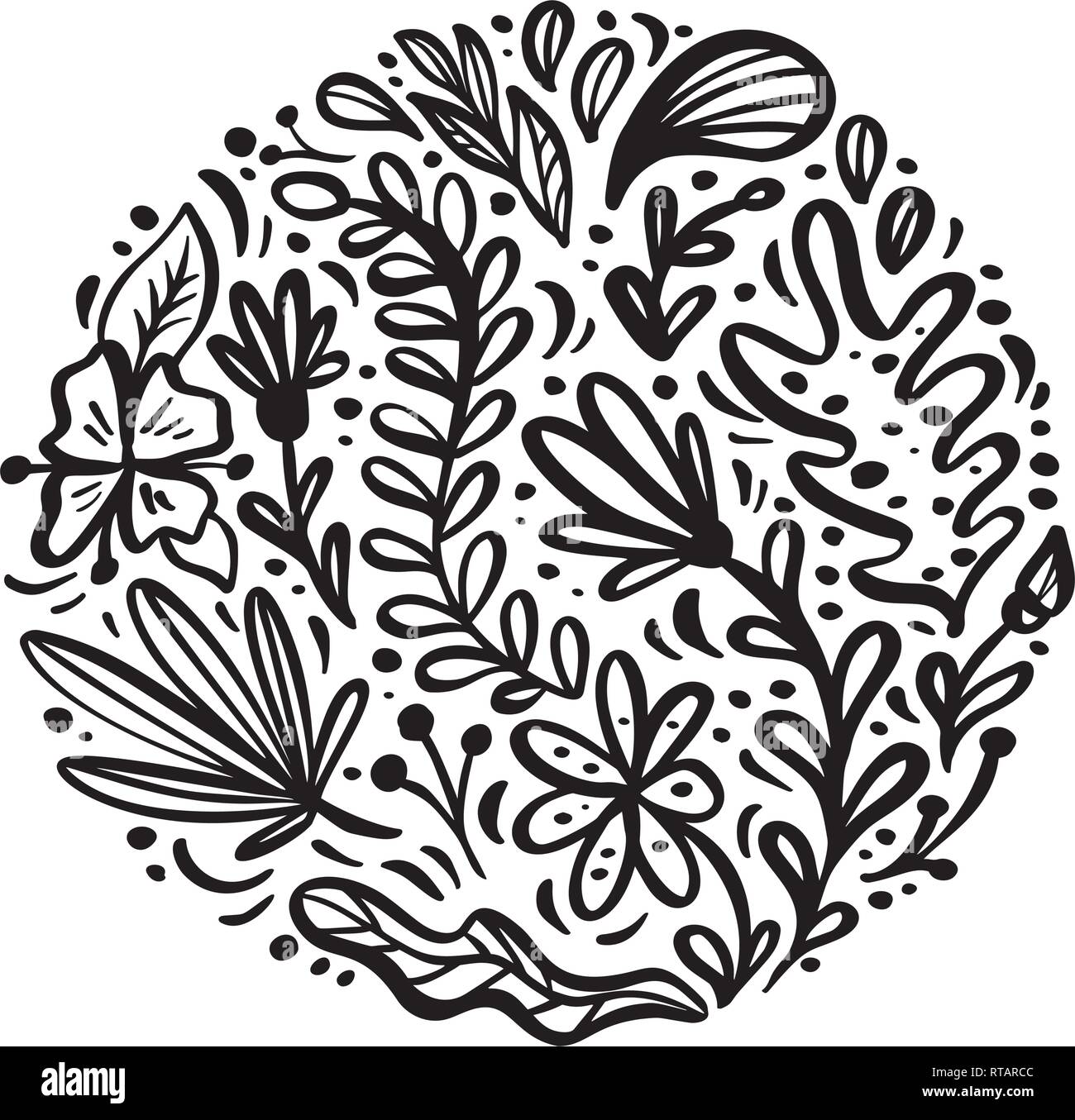 Télévision abstract round black flower bouquet garni. Jardin de l'été flore, vecteur d'invitation de mariage décoration florale. éléments carte illustration isolé Illustration de Vecteur