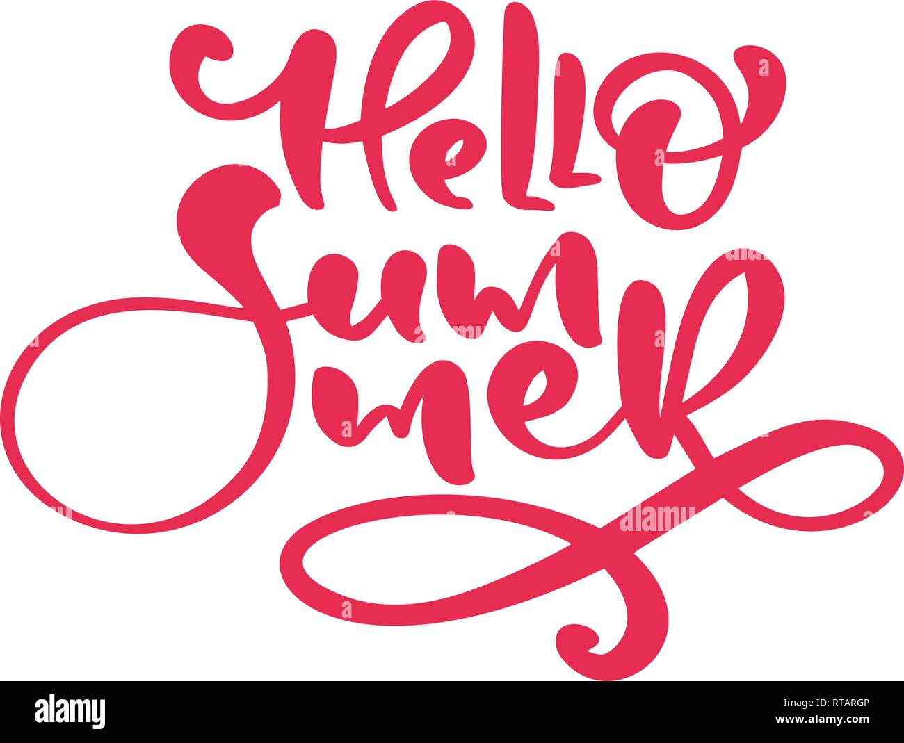 Lettrage calligraphie expression Bonjour l'été. Vector Hand Drawn texte isolé. Doodle croquis design pour carte de souhaits, Album, imprimer Illustration de Vecteur