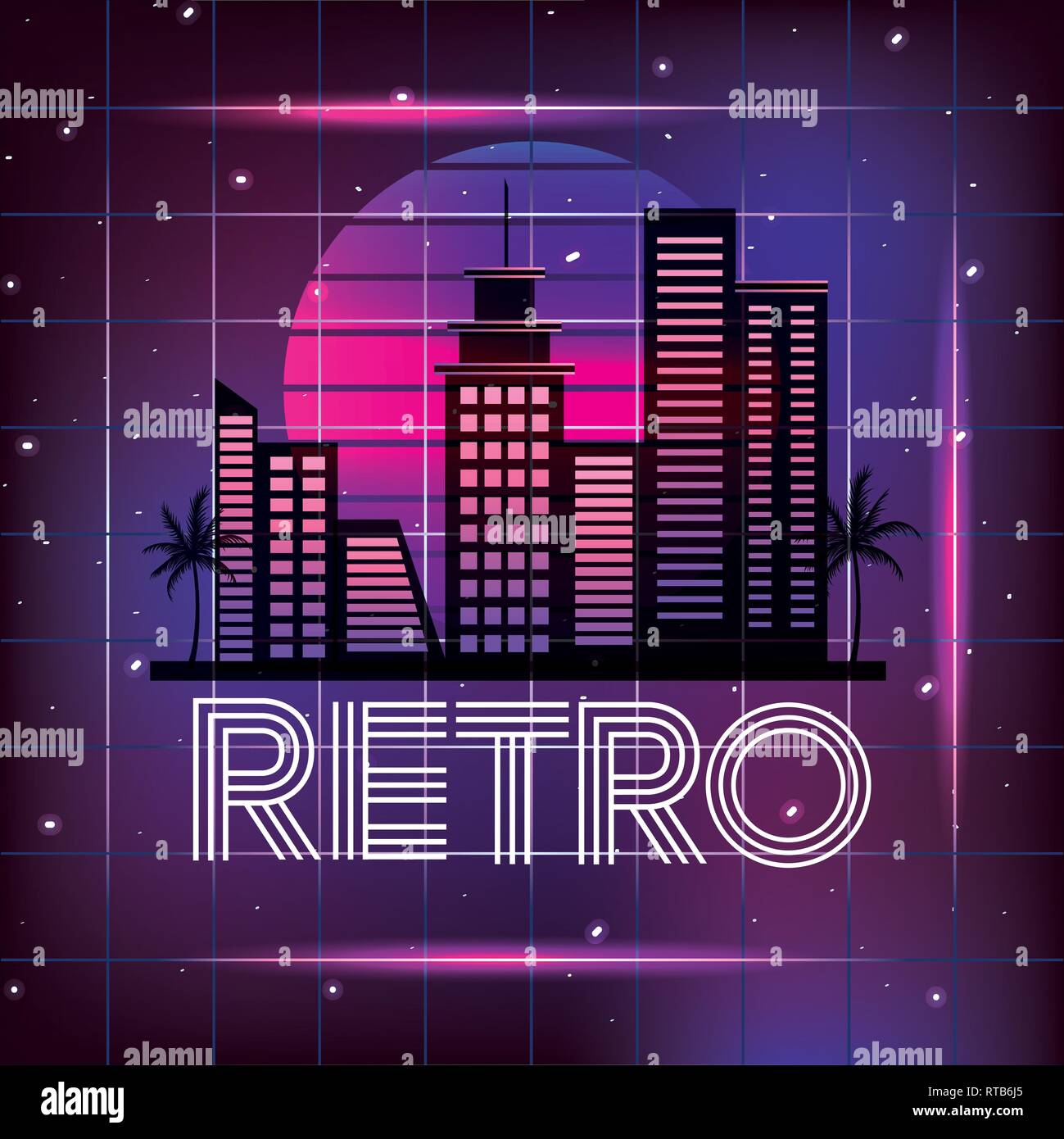 Avec ville retro style neon graphiques Illustration de Vecteur