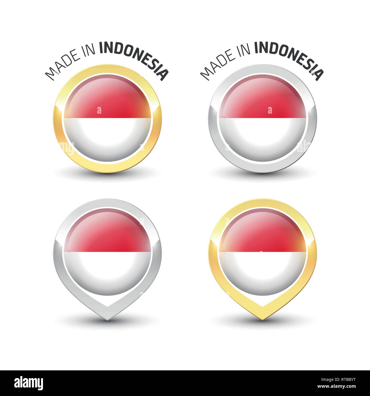 Fabriqué en Indonésie - label garanti avec le drapeau indonésien l'intérieur de ronde or et l'argent des icônes. Illustration de Vecteur