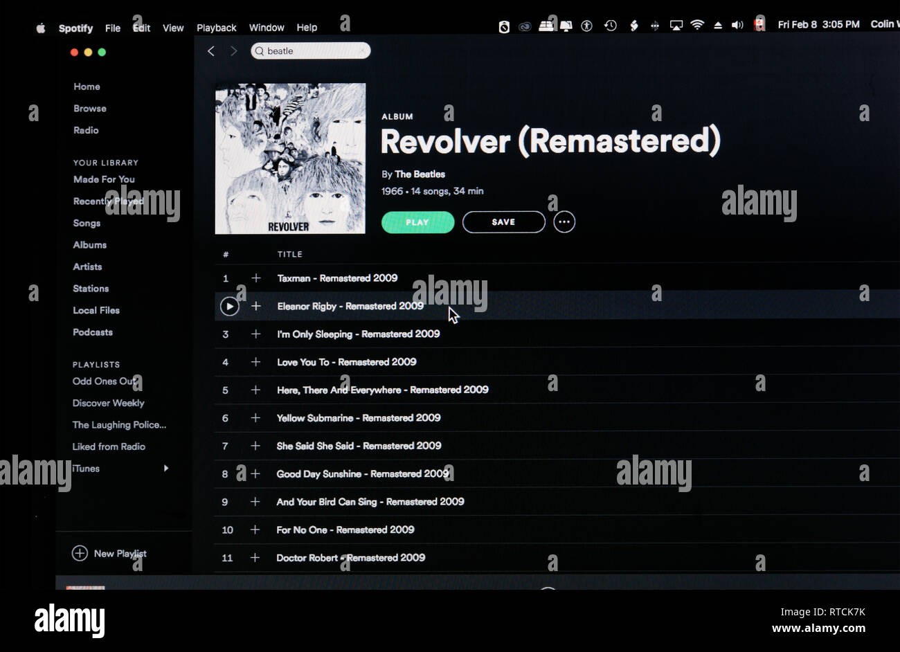 L'album des Beatles Revolver page web Spotify Banque D'Images