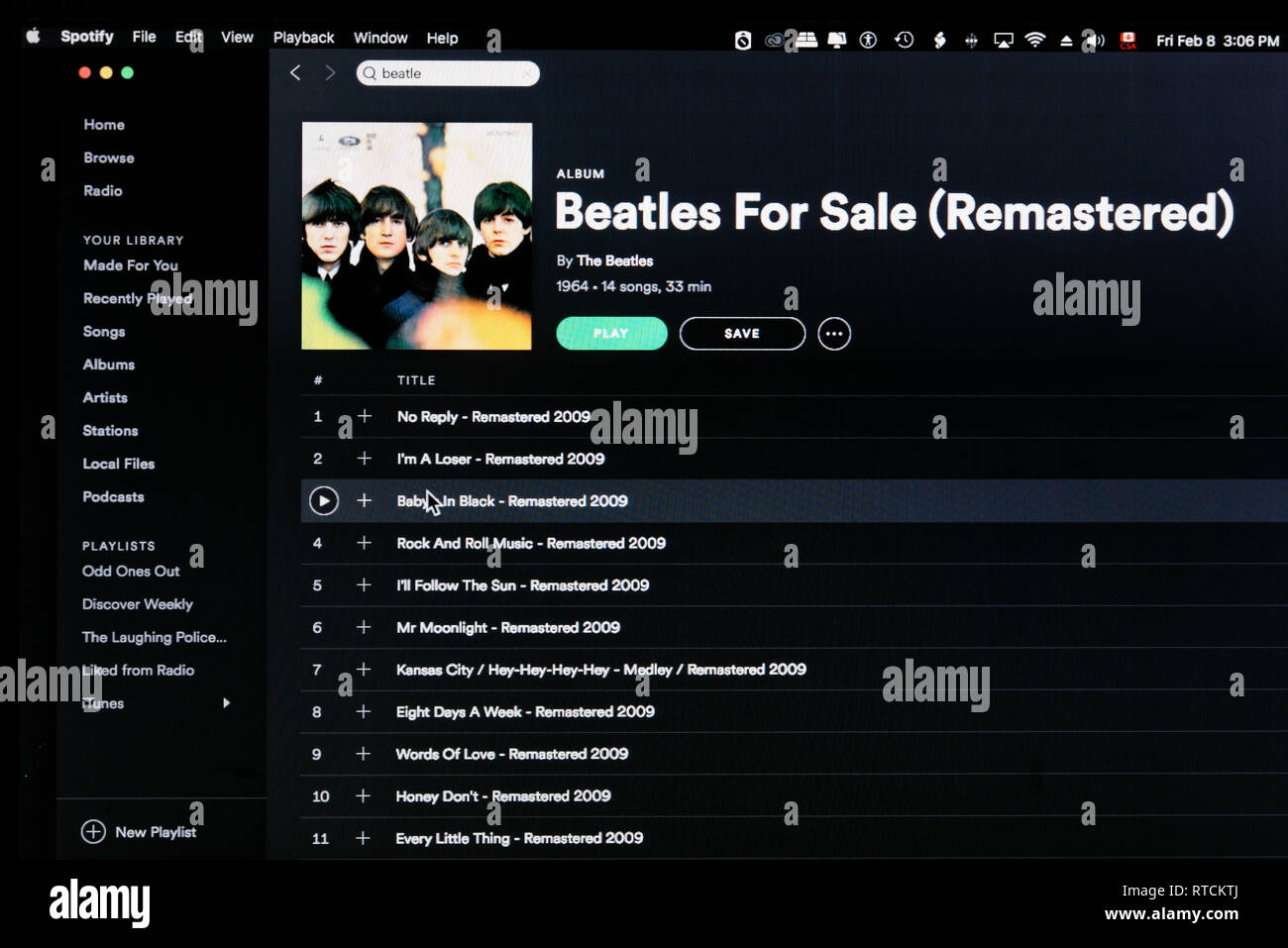 Les Beatles à Hambourg page web Spotify Banque D'Images