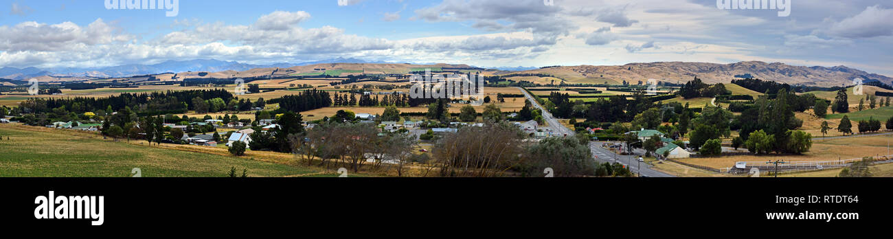 Waikari Township & vallée rurale Panorama, au nord de la Nouvelle-Zélande, Catrbury Banque D'Images