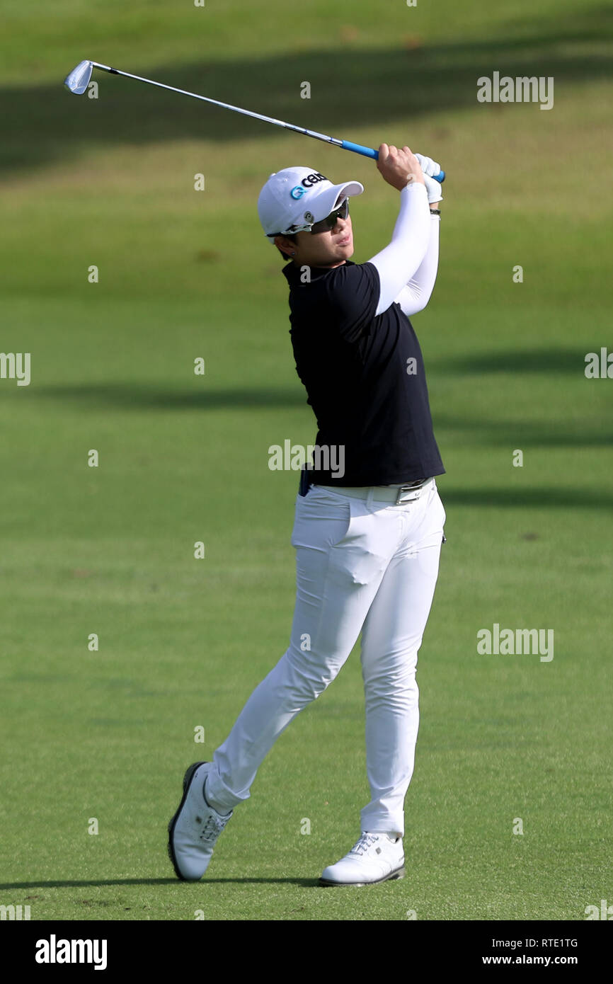 Singapour. 1er mars 2019. Eun Hee Ji de Corée du Sud joue un chaud sur le deuxième trou au cours de la deuxième série de la Women's World Championship au cours Tanjong, Sentosa Golf Club. Crédit : Paul Miller/ZUMA/Alamy Fil Live News Banque D'Images