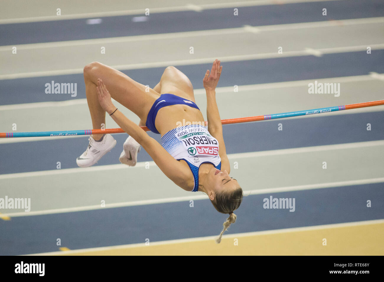 Glasgow, Royaume-Uni. 06Th Mar, 2019. Glasgow, Écosse - 1 mars : Emerson Niamh de GBR durant un groupe de la Women's saut le jour 1 de l'Indoor d'athlétisme à l'Emirates Arena de Glasgow, Ecosse. ( Crédit : Scottish Borders Media/Alamy Live News Banque D'Images