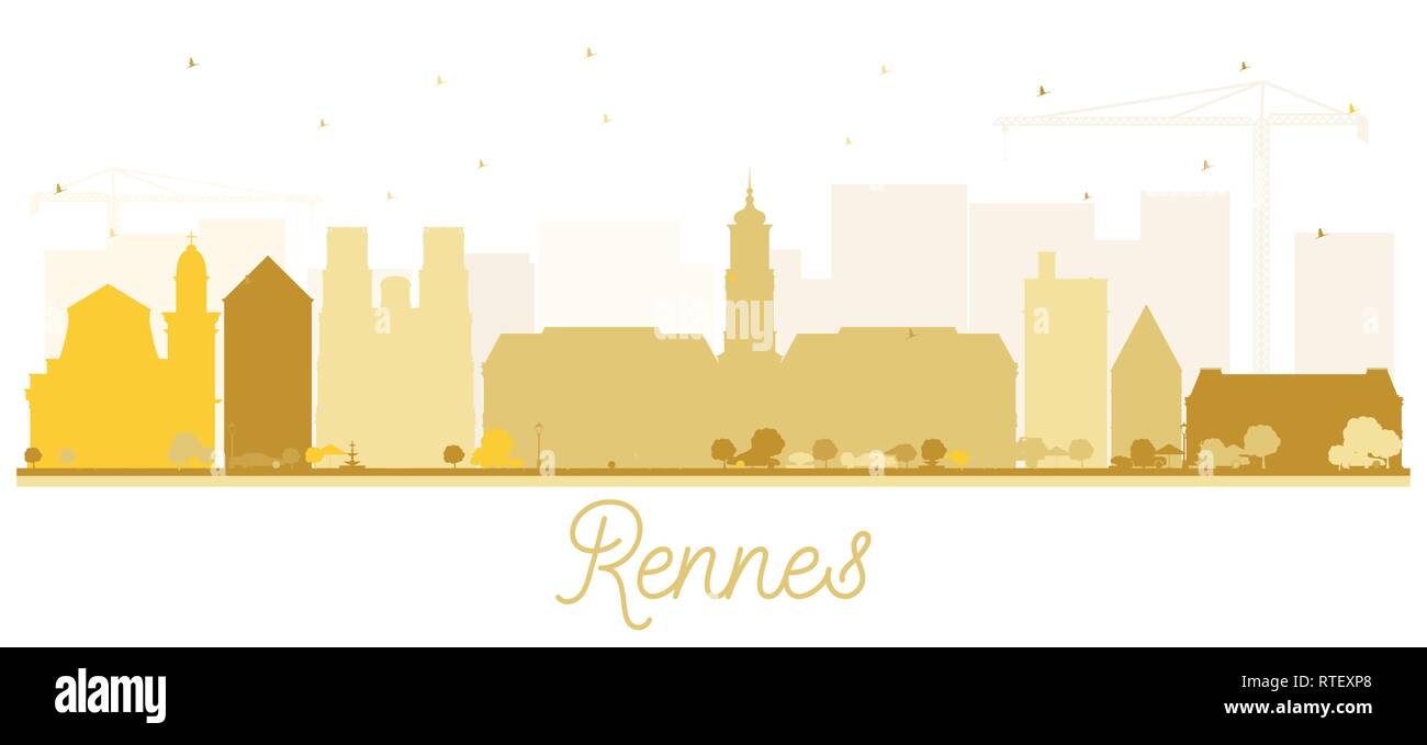 Rennes France Ville Silhouette aux bâtiments d'or isolé sur blanc. Vector Illustration. Illustration de Vecteur