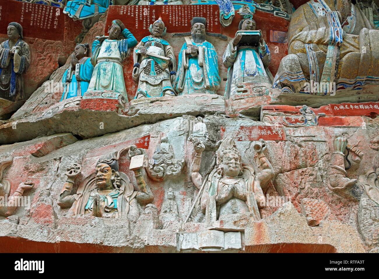 Rock Sculptures, grottes de Yichang, Province de Chongqing, Chine Banque D'Images