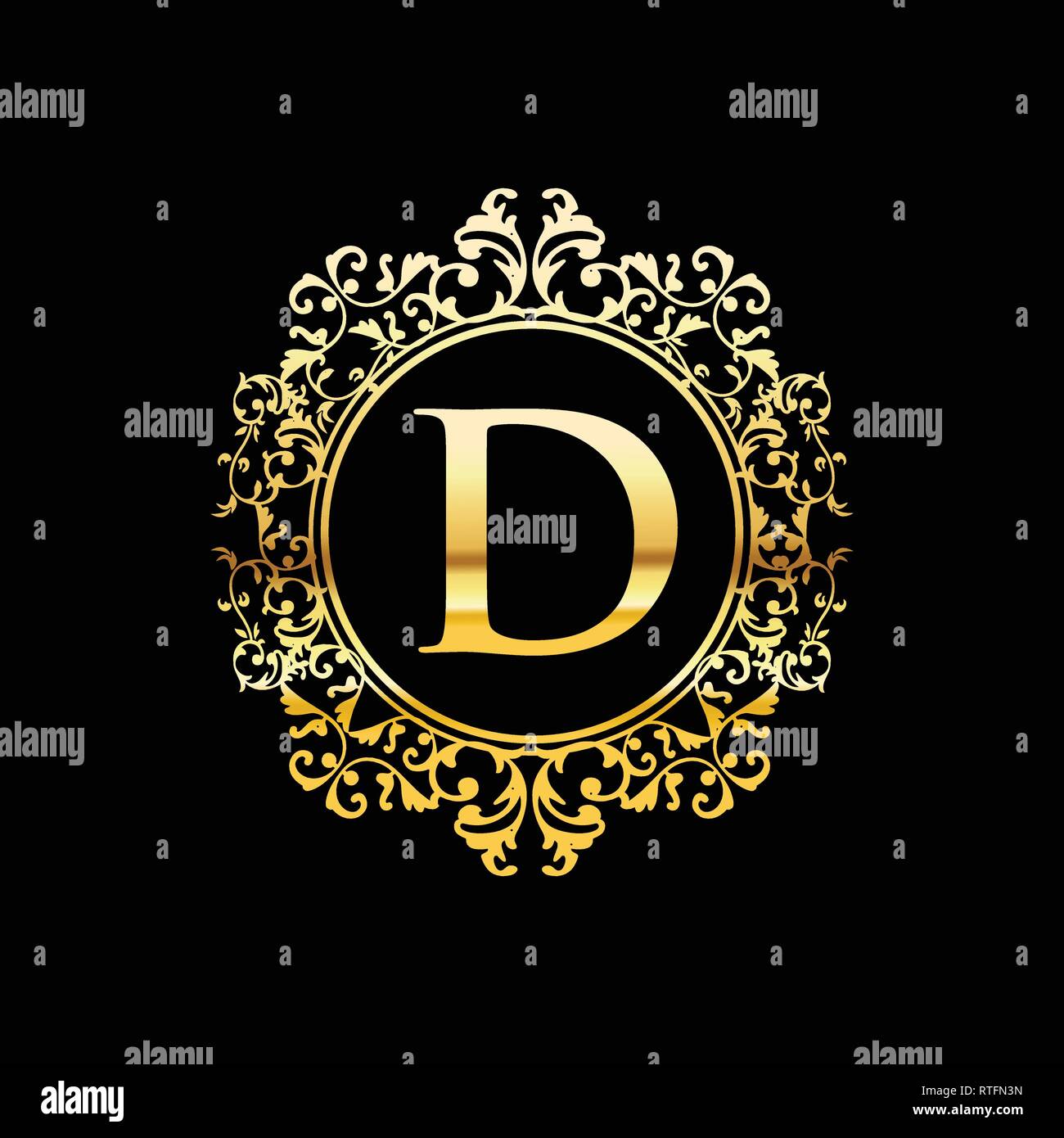 D Lettre de luxe et d'or logo. Lettre de vecteur d'emblème pour l'Antique, Restaurant, café, boutique, bijoux, Héraldique, de l'hôtel Illustration de Vecteur