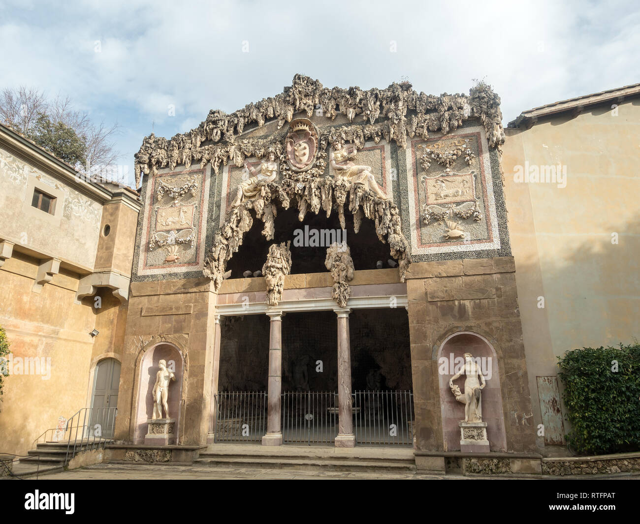 Florence, Toscane, Italie, l'entrée de la grotte de Buontalenti dans Boboli. Unesco World Heritage site. Banque D'Images