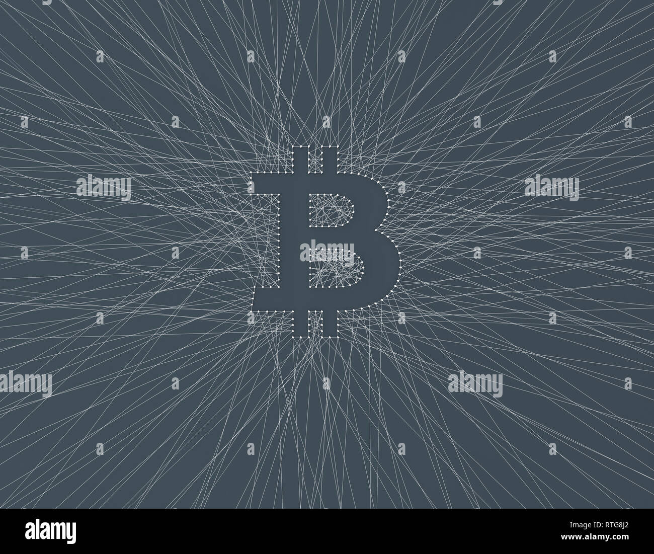 Symbole Bitcoin composé de lignes croisées, technologie financière en ligne Banque D'Images