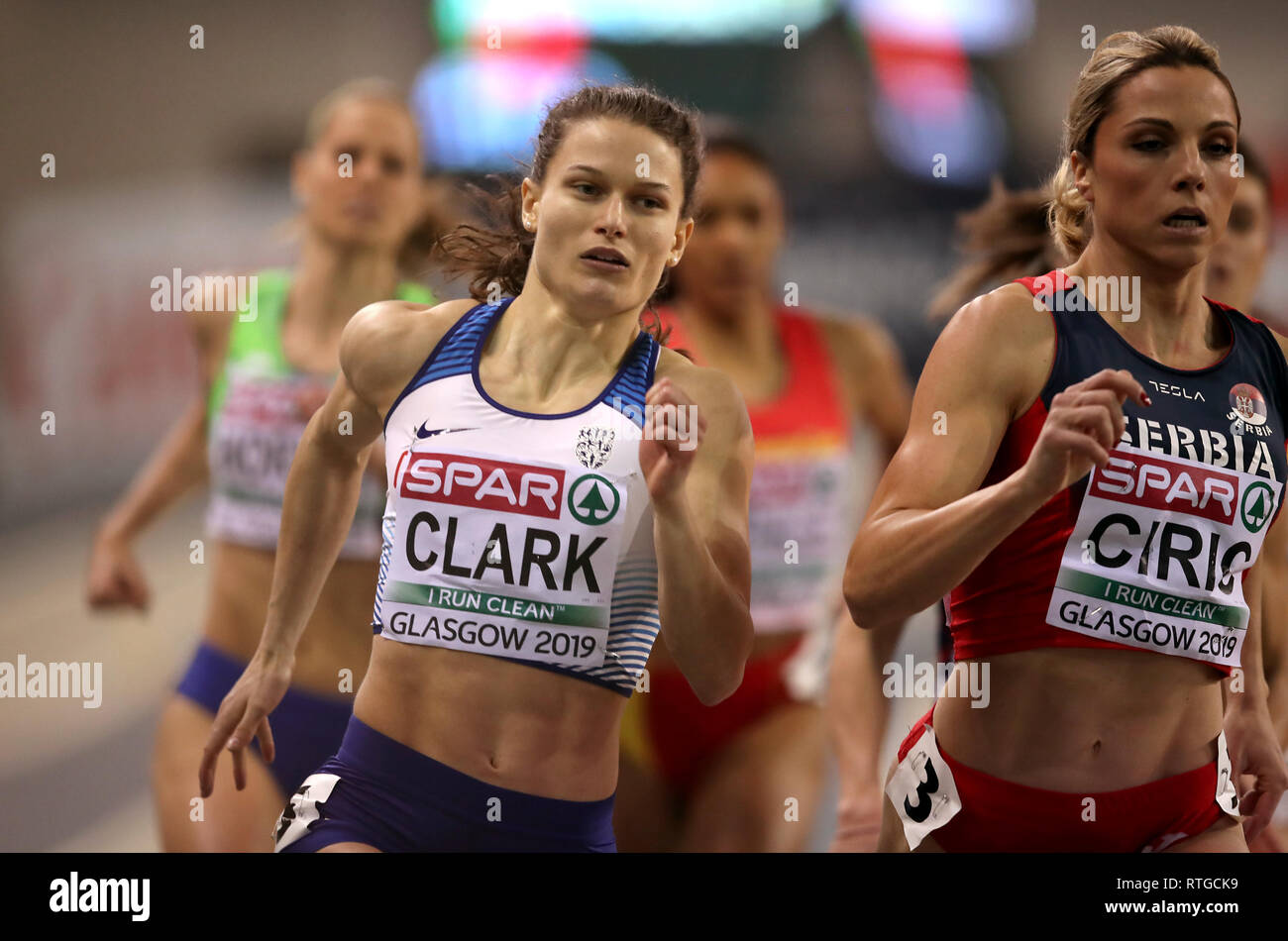 Great Britain's Zoey Clark participe à la Women's 400m 1 au cours de la première journée de l'Indoor d'athlétisme à l'Emirates Arena, Glasgow. Banque D'Images