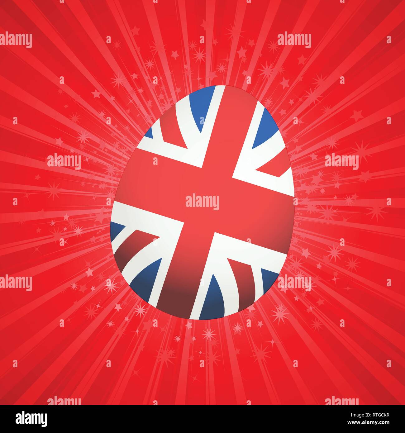 Œuf de pâques décoré avec drapeau britannique sur le Red Star Burst Background Illustration de Vecteur